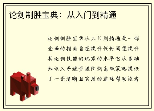 论剑制胜宝典：从入门到精通